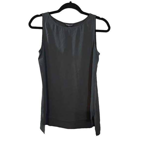 NEW EILEEN FISHER Silk Georgette Crepe Long Shell in Graphite size XXS New - Picture 1 of 12